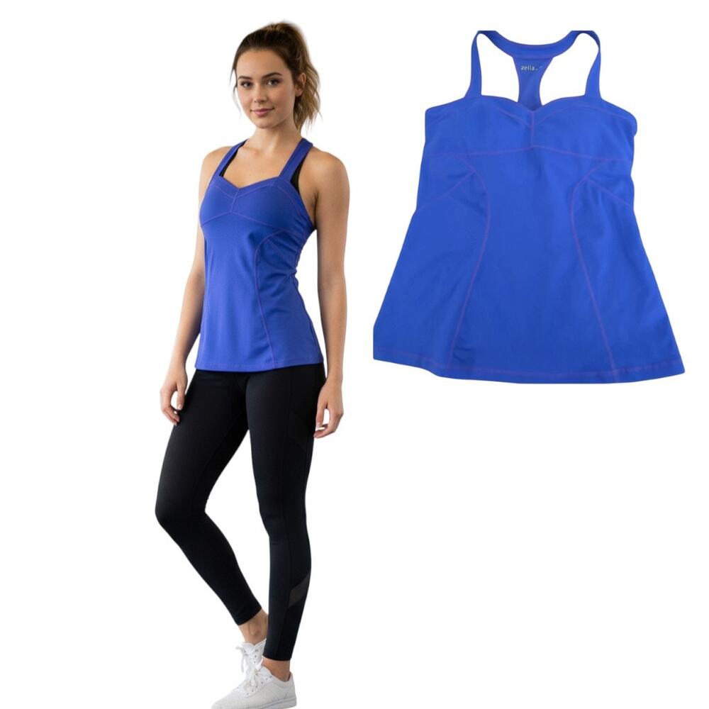 Zella Athletic Top Women Sz S Blue Racerback Removable Pads Stretch Activewear